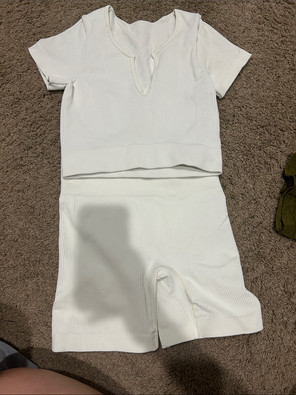 Kids White Ribbed Short Set - Top & Shorts